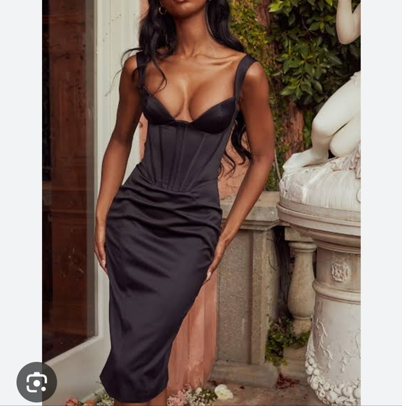 Fiorella black dutchess satin midi corset dress - Picture 2 of 10